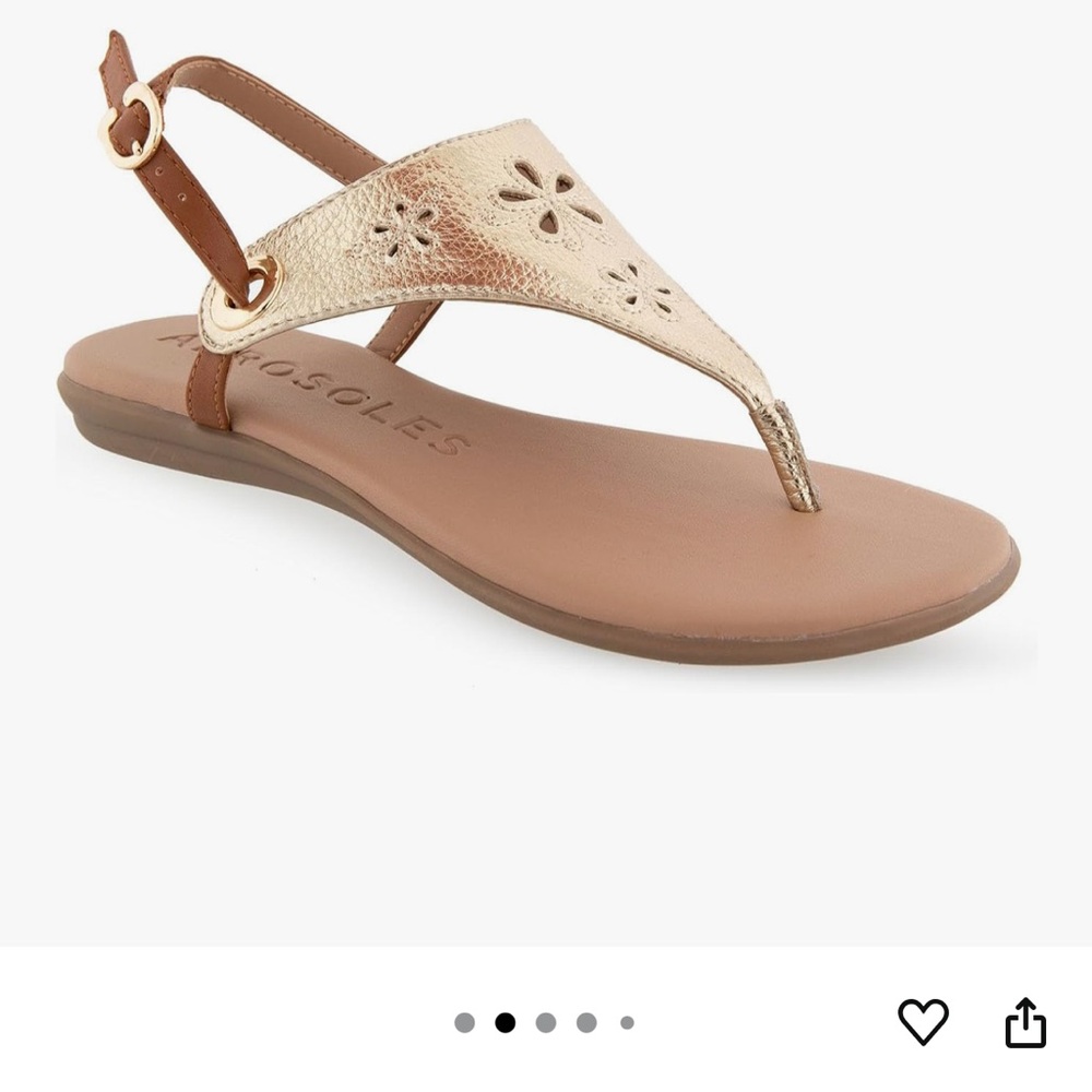 AEROSOLES “Inesse” Gold Tan Sandals with T-Strap Design